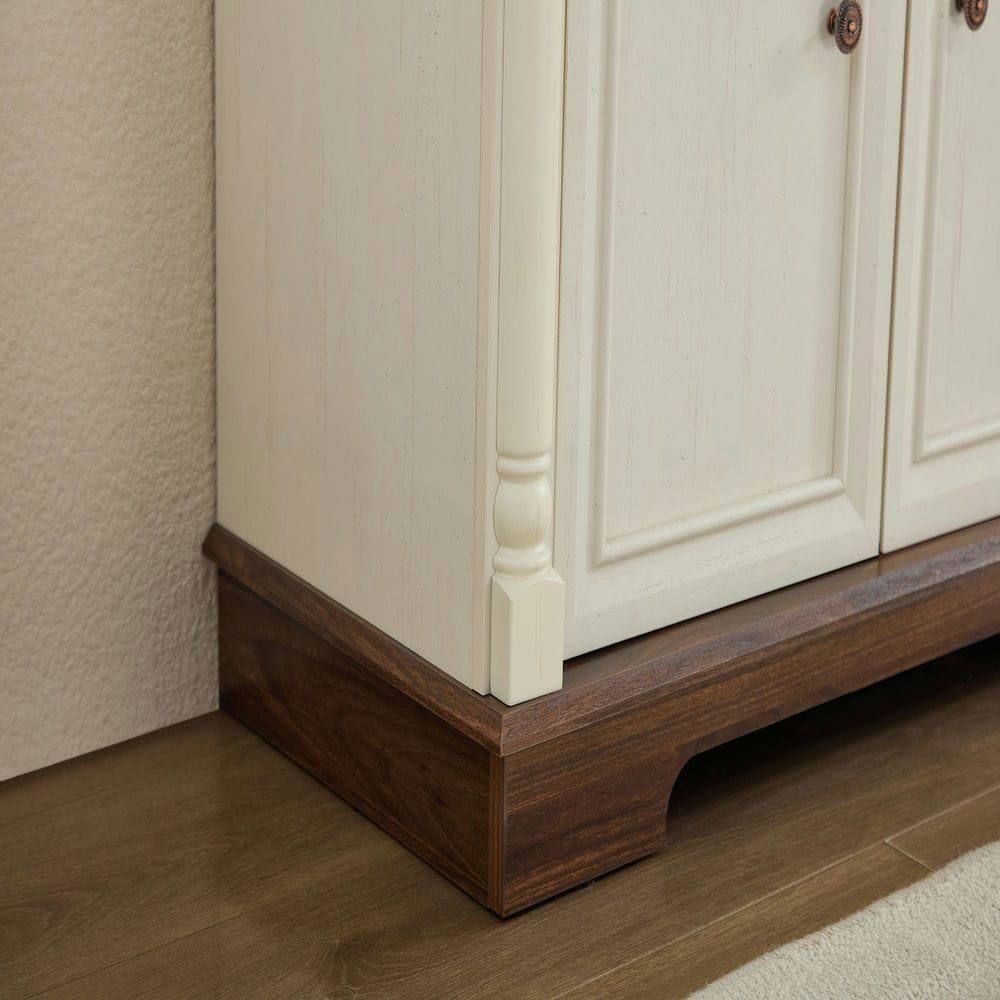 Alt View 4. Kadyn - Four-door, Three-drawer Kitchen Cabinet, Large Wall Cabinet with Drawers and Doors in Roman Column Shape, White - White.