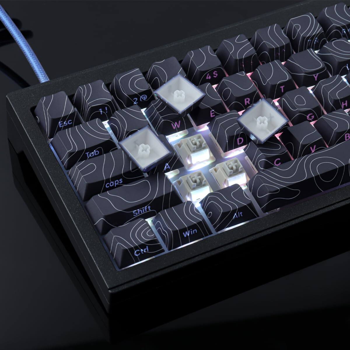 Sure, here is the corrected and grouped text from the image:

- Esc
- Tab
- 1!
- 2@
- 3#
- 4$
- Q
- W
- E
- R
- T
- Y
- U
- I
- O
- P
- A
- S
- D
- F
- G
- H
- J
- K
- L
- Caps
- Shift
- Z
- X
- C
- V
- B
- N
- M
- Alt
- Win
- Ctrl