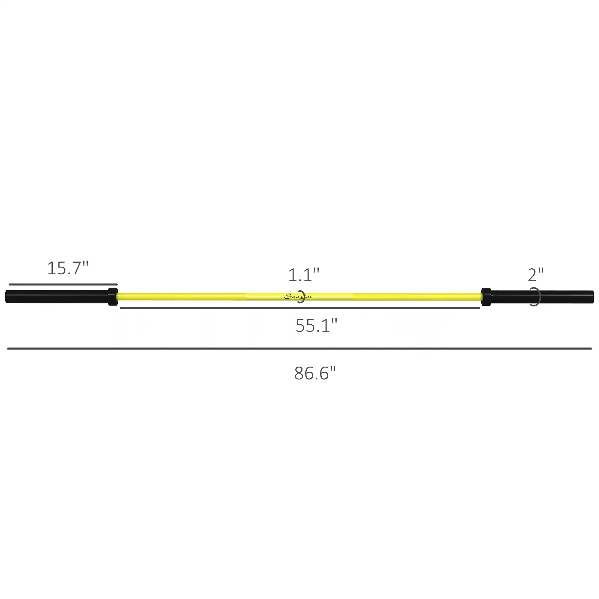 The corrected measurements from the image are:

- 15.7"
- 1.1"
- 55.1"
- 2"
- 86.6"