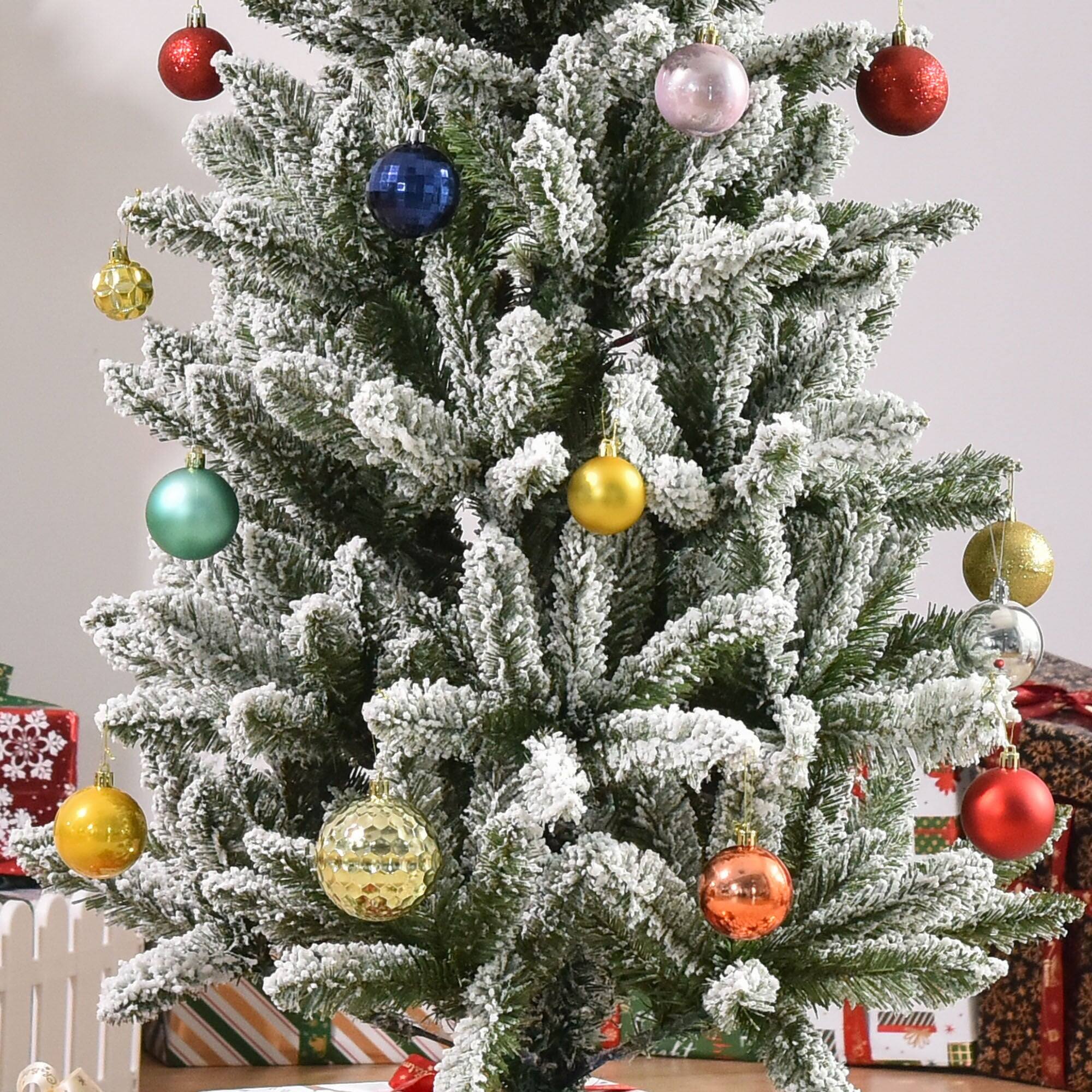 Back. BreeBe - 6ft Unlit Snow-Flocked Slim Pine Artificial Christmas Tree with Realistic Branches and 394 Tips - Green.