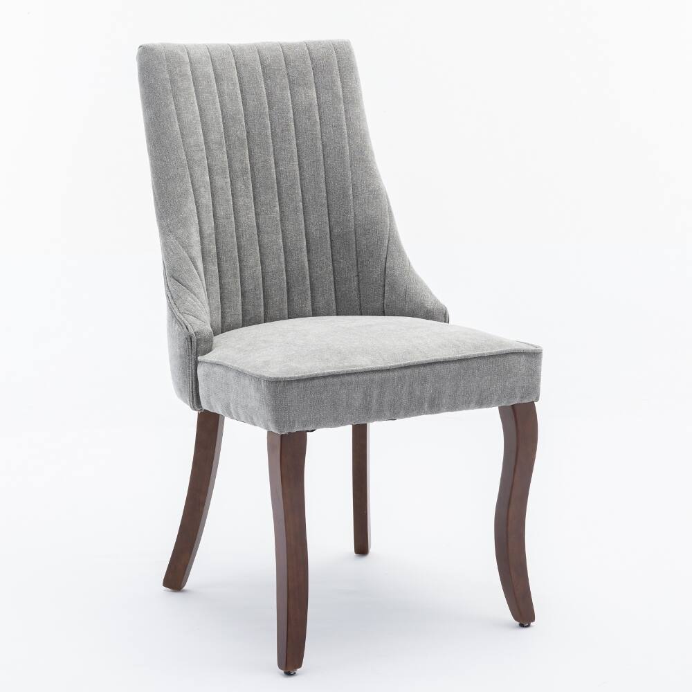 Left. Loheer - Loheer Gray Dining Chairs Set of 2 Upholstered High Back Fabric Kitchen Chairs with Solid Wood Legs - Gray.