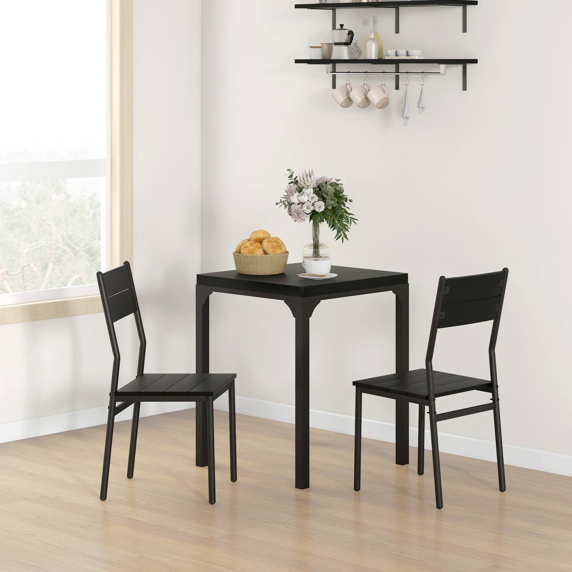 Alt View 1. Homcom - 3 Piece Dining Table Set for 2, Modern Kitchen Table and Chair, for Breakfast Nook, Small Space, Apartment, Space Saving - Black.