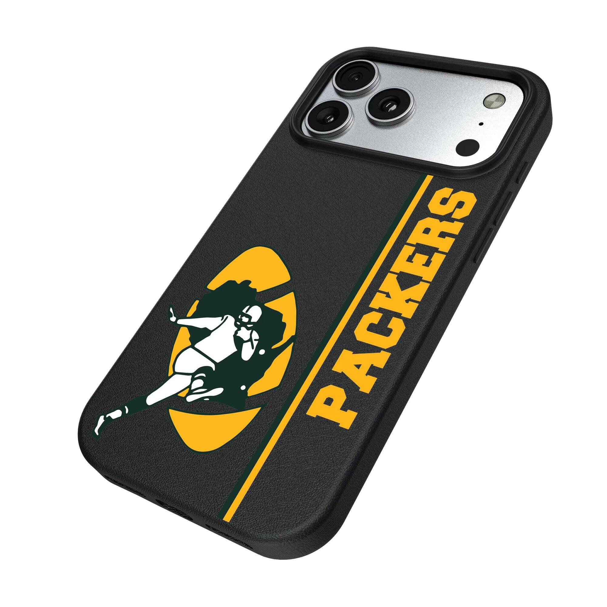 Alt View 1. Keyscaper - Green Bay Packers Throwback Logo iPhone Magnetic Bump Case - 15 Pro Max - Black.