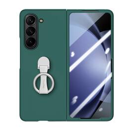 Dteck - for Samsung Galaxy Z Fold6 Matte Hard PC Case,Rugged Cover Built-In Screen Protector,Shockproof Shell+Grip Ring Stand - Darkgreen