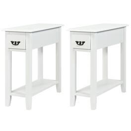 SlickBlue - 2-Piece Sofa Side End Table Set with 2 Tiers, Drawer & Open Shelf Storage - White