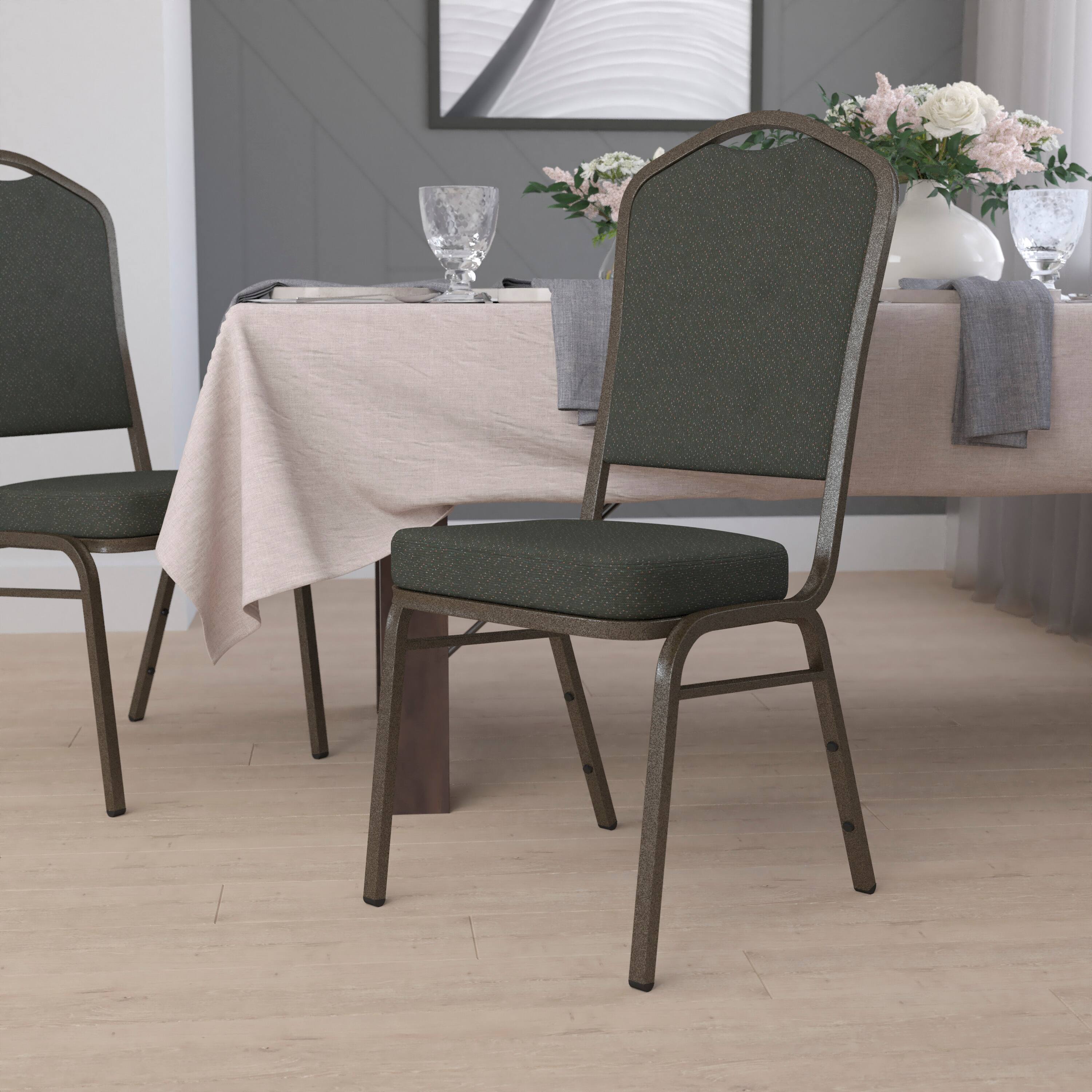 Alt View 1. Emma + Oliver - Crown Back Stacking Banquet Dining Chair - Green Patterned Fabric/Gold Vein Frame.