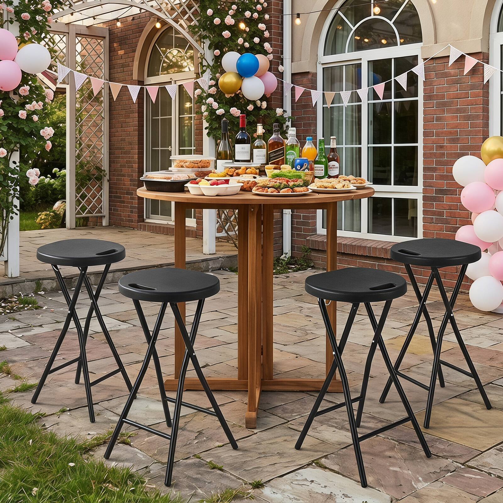 Alt View 7. Gymax - Gymax Folding Bar Stool 27.5'' Counter Height Backless Bar Chair w/HDPE Seat for Island Black - Black.