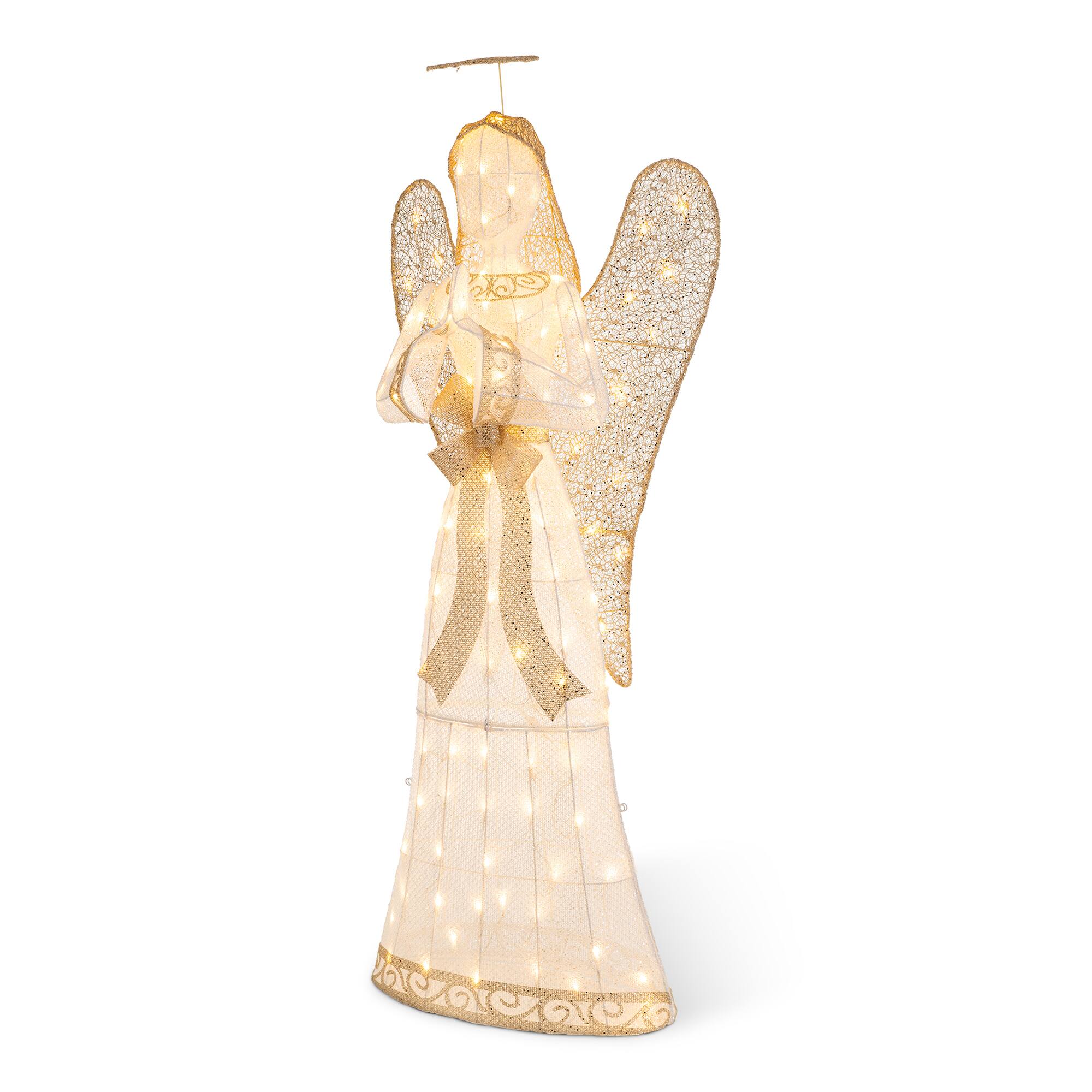 Angle. Glitzhome - 63"H Christmas 3D Glittered Fabric Angel with 120 LED Lights - Multi-Colored.