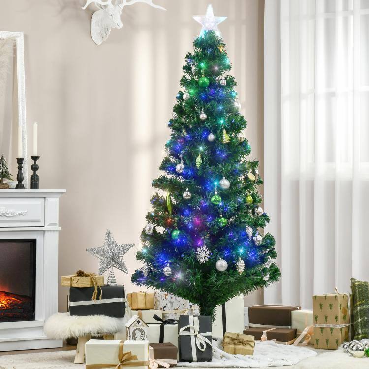 Alt View 2. PULUZ - 6 feet Tall Douglas Fir Pre-Lit Artificial Christmas Tree with Realistic Branches, 24 Multi-Color LED Lights - Green.