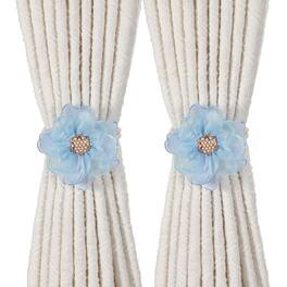 Unique Bargains - Premium 2pcs Flower Curtain Tiebacks with Buckle Decorative Holders for Home Office Thin Sheer Window Curtains - Blue