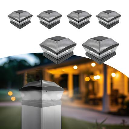 Front. FC Design - FC Design Ultra Bright Gray Solar Post Light Two 28-Lumen SMD LED Fit 4x4 Inch Wood Vinyl Deck Post , set of 6 - Multicolor.