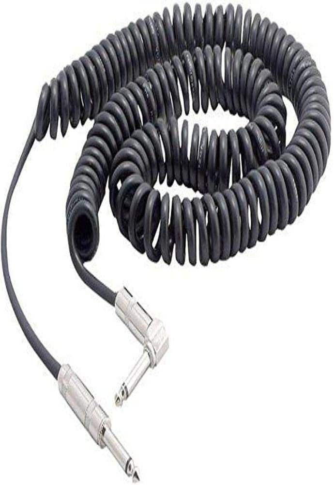 Pyle - Coiled 25' 1/4" Right Angle Speaker Cable – Male to Male Audio Cable for Amplifiers and Instruments