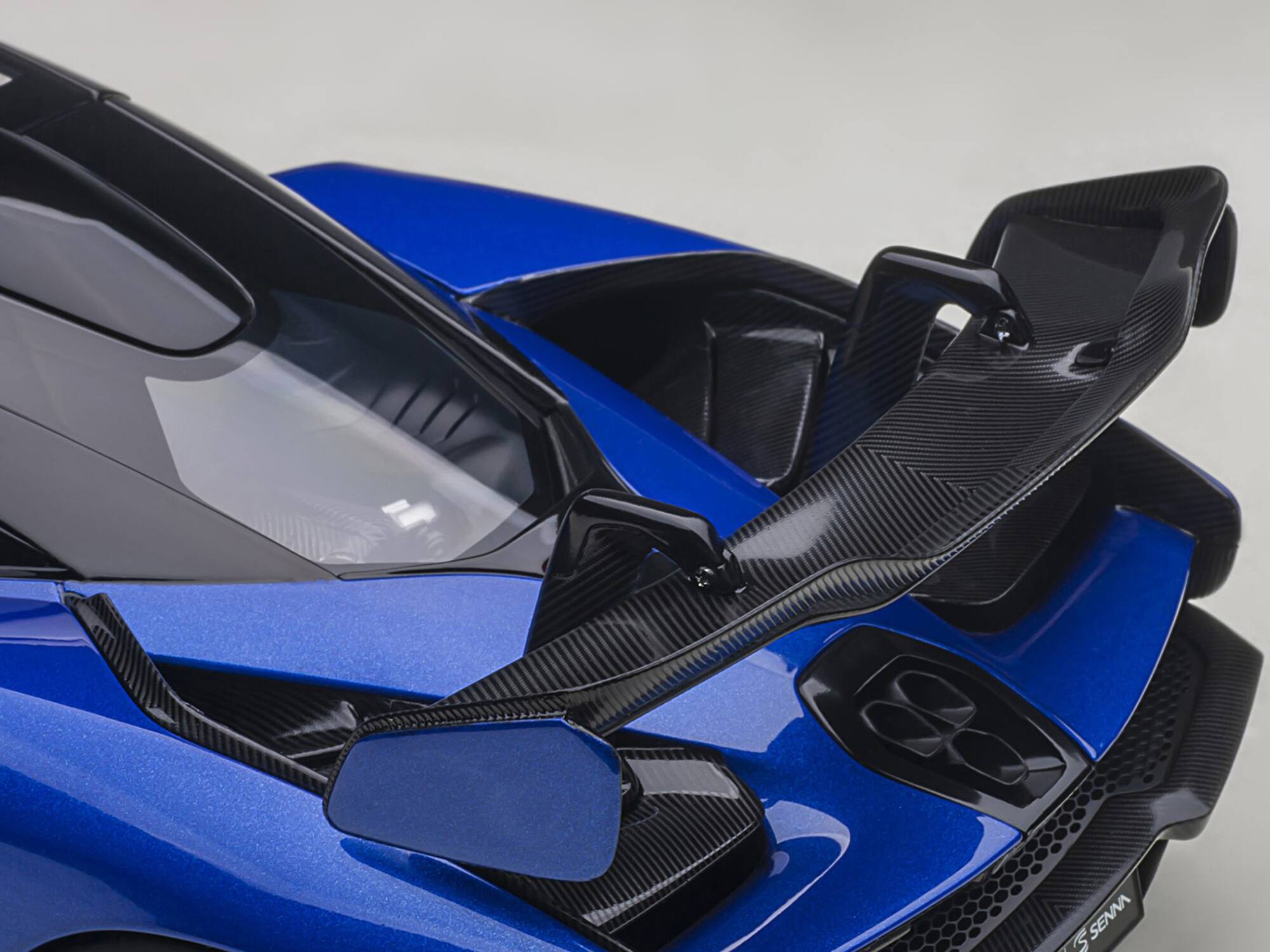 Alt View 3. Autoart - McLaren Senna Trophy Kyanos Blue and Black with Carbon Accents 1/18 Model Car by Autoart.