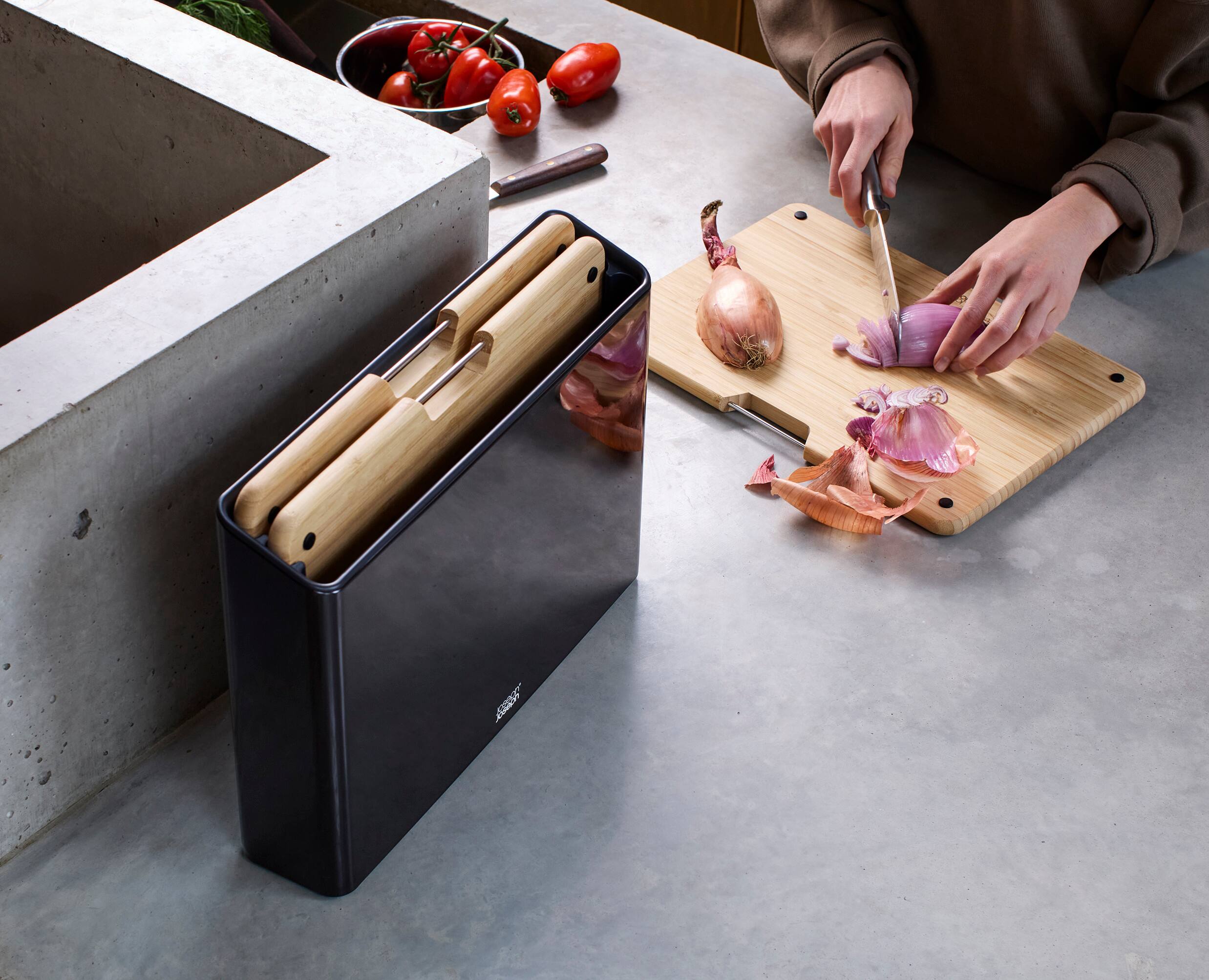 Alt View 1. Joseph Joseph - Folio Steel 3-piece Bamboo Cutting Board Set with Steel Case - Black.