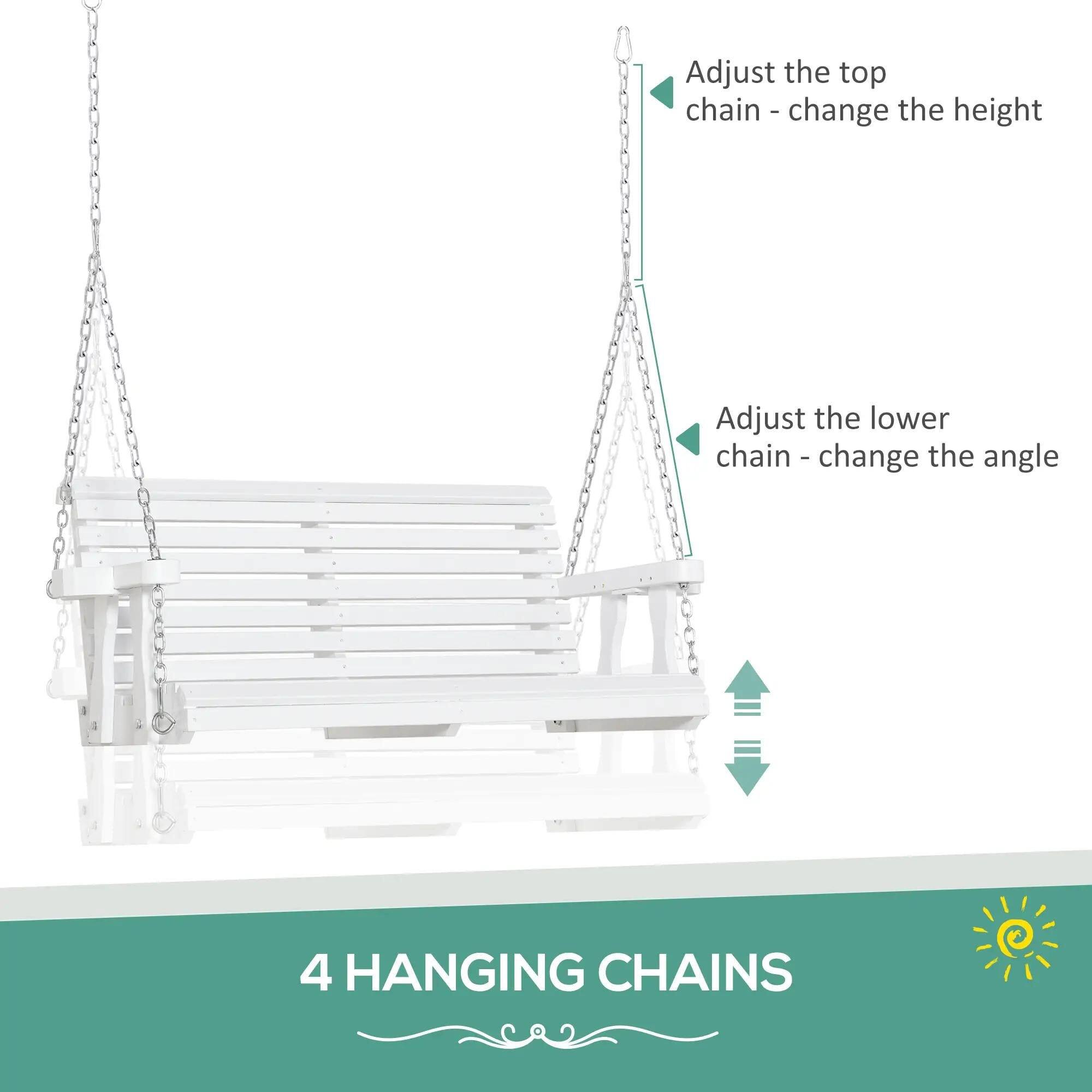 Adjust the top chain - change the height  
Adjust the lower chain - change the angle  
4 HANGING CHAINS