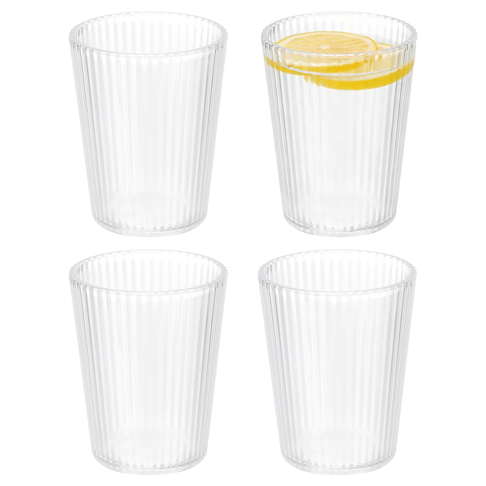 Unique Bargains - 4pcs Clear Acrylic Drinking Glasses, 7.4oz Stripe Texture Unbreakable Stackable for Water Juice Beer - Transparent