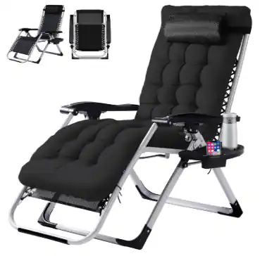 Front. Anysun - Zero Gravity Reclining Chair - Camping Lounge with Cup Holder Trays & Removable Cushion for Indoor/Patio Use - Black.