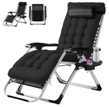 Front. Anysun - Zero Gravity Reclining Chair - Camping Lounge with Cup Holder Trays & Removable Cushion for Indoor/Patio Use - Black.
