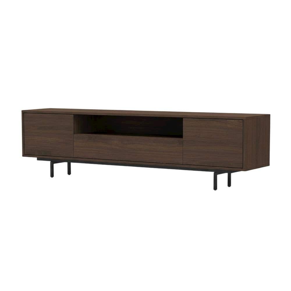 FurniFact - Walnut Finish Modern TV Console with 3 Doors in Engineered Wood - Brown