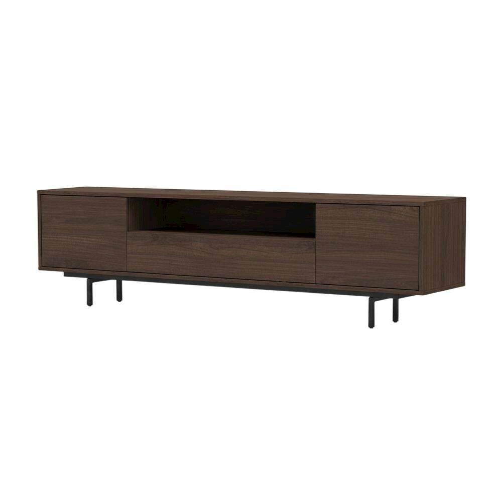 Front. FurniFact - Walnut Finish Modern TV Console with 3 Doors in Engineered Wood - Brown.