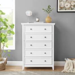 GOODSILO - 5 Drawer Dresser - Modern Chest of Drawers for Bedroom, Living Room, Closet Storage - White