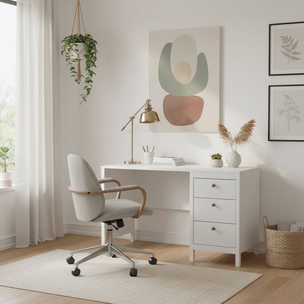 Angle. FurniFact - 3-Drawer Computer Desk for Home Office or Study Table Area - White.