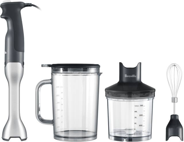 Breville - Control Grip Immersion Blender, 280W with 15 speed settings - Brushed Stainless Steel