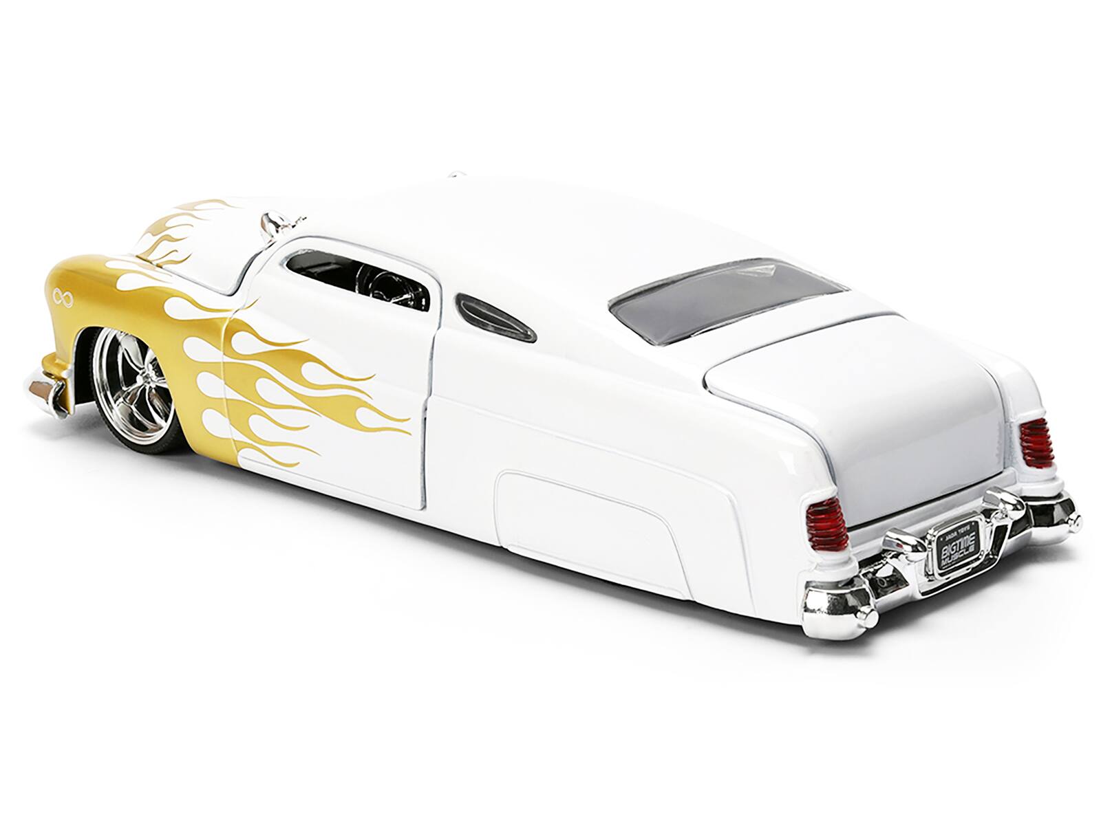 Alt View 1. Jada - 1951 Mercury Coupe White with Gold Flames "Bigtime Muscle" Series 1/24 Diecast Model Car by Jada - White with Gold.