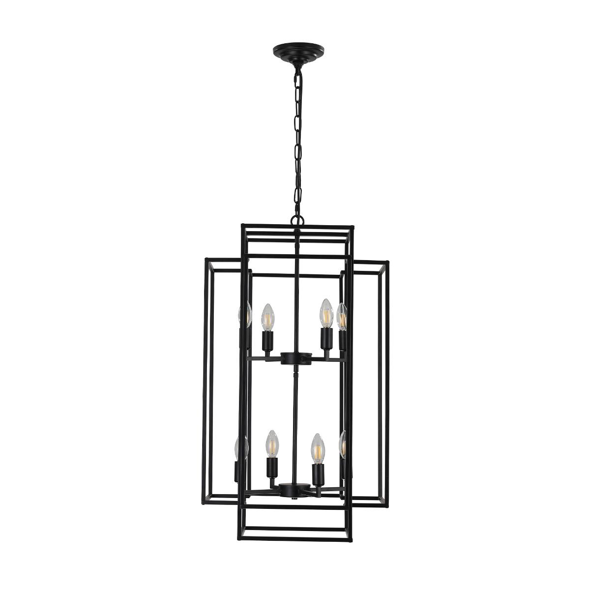 Alt View 10. Loheer - Loheer 8-Light Pendant Chandelier, Black Geometric Iron Frame, Adjustable Hanging Light for Living Room or Dining Room.