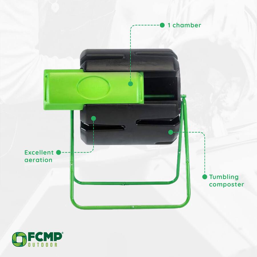 FCMP Outdoor HOTFROG 37 Gallon Plastic Single Roto Tumbling Composter ...