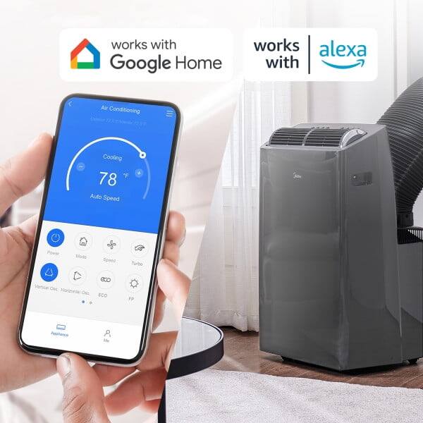 works with Google Home  
works with alexa  

Air Conditioning  
Cooling  
78°F  
Auto Speed  

Power Mode  
Speed Turbo  
Vertical Osc  
Horizontal Ose  
eco ECO  

Appliance 8 Me