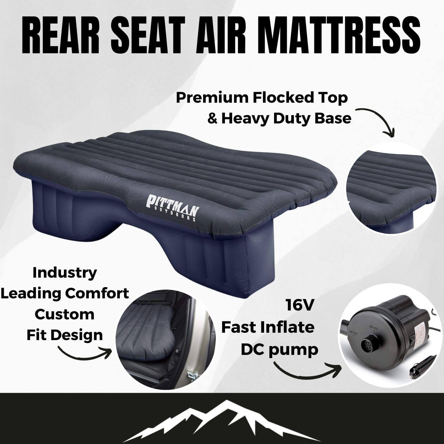 REAR SEAT AIR MATTRESS

Premium Flocked Top & Heavy Duty Base

Industry Leading Comfort Custom Fit Design

16V Fast Inflate DC pump