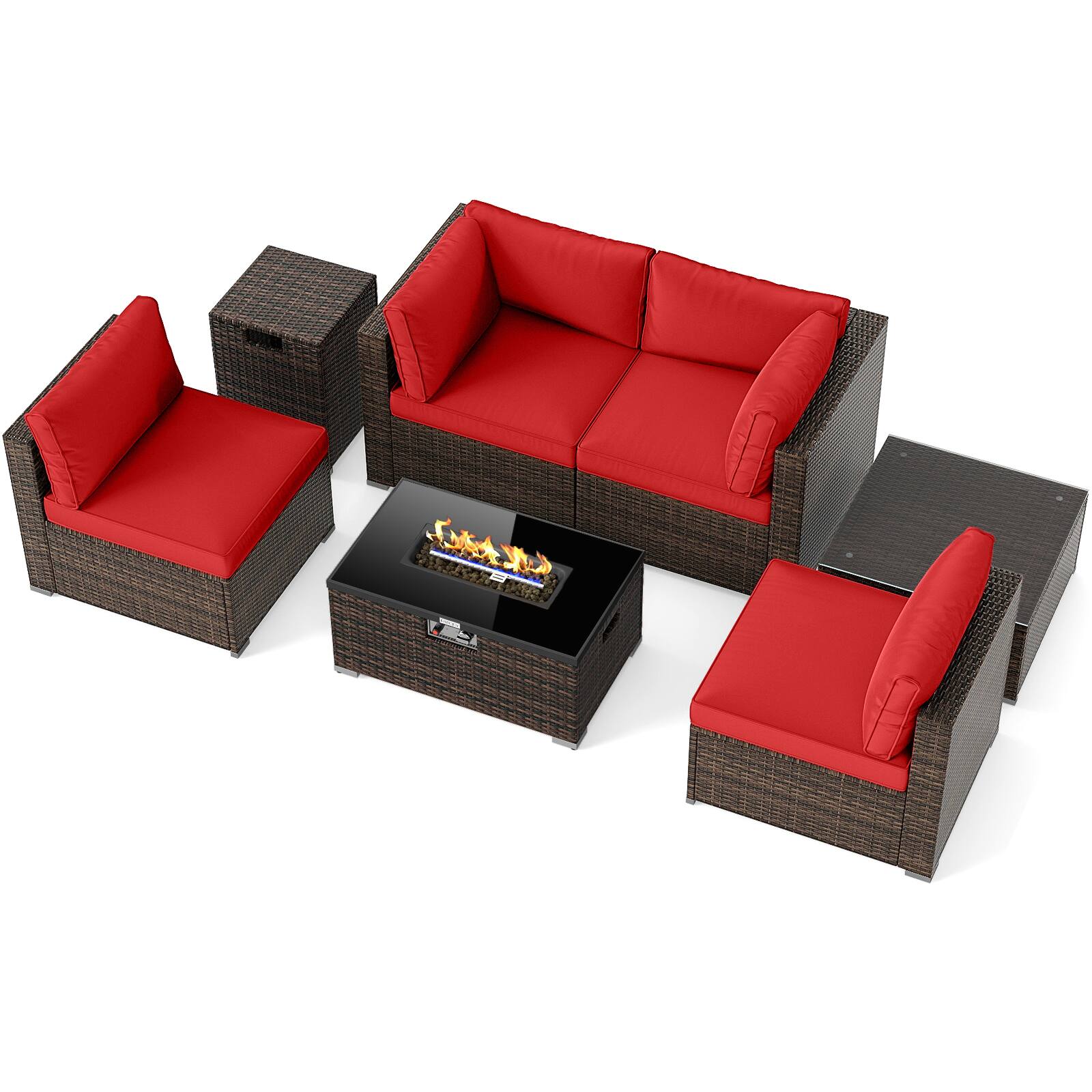 Gymax - Set of 7 Patio Furniture Set 40000 BTU Gas Fire Pit Table Propane Tank Cover Table - Red price history on PriceWatchPro