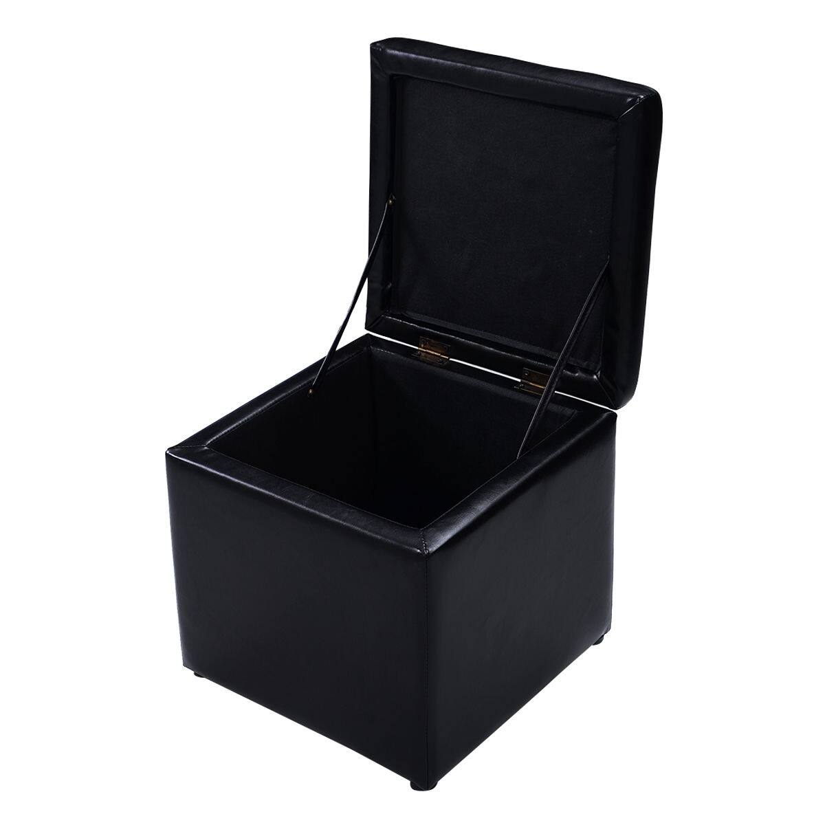Alt View 1. WELLFOR - 16 Inch PU Leather Ottoman with Hinge Top for Storage - Black.