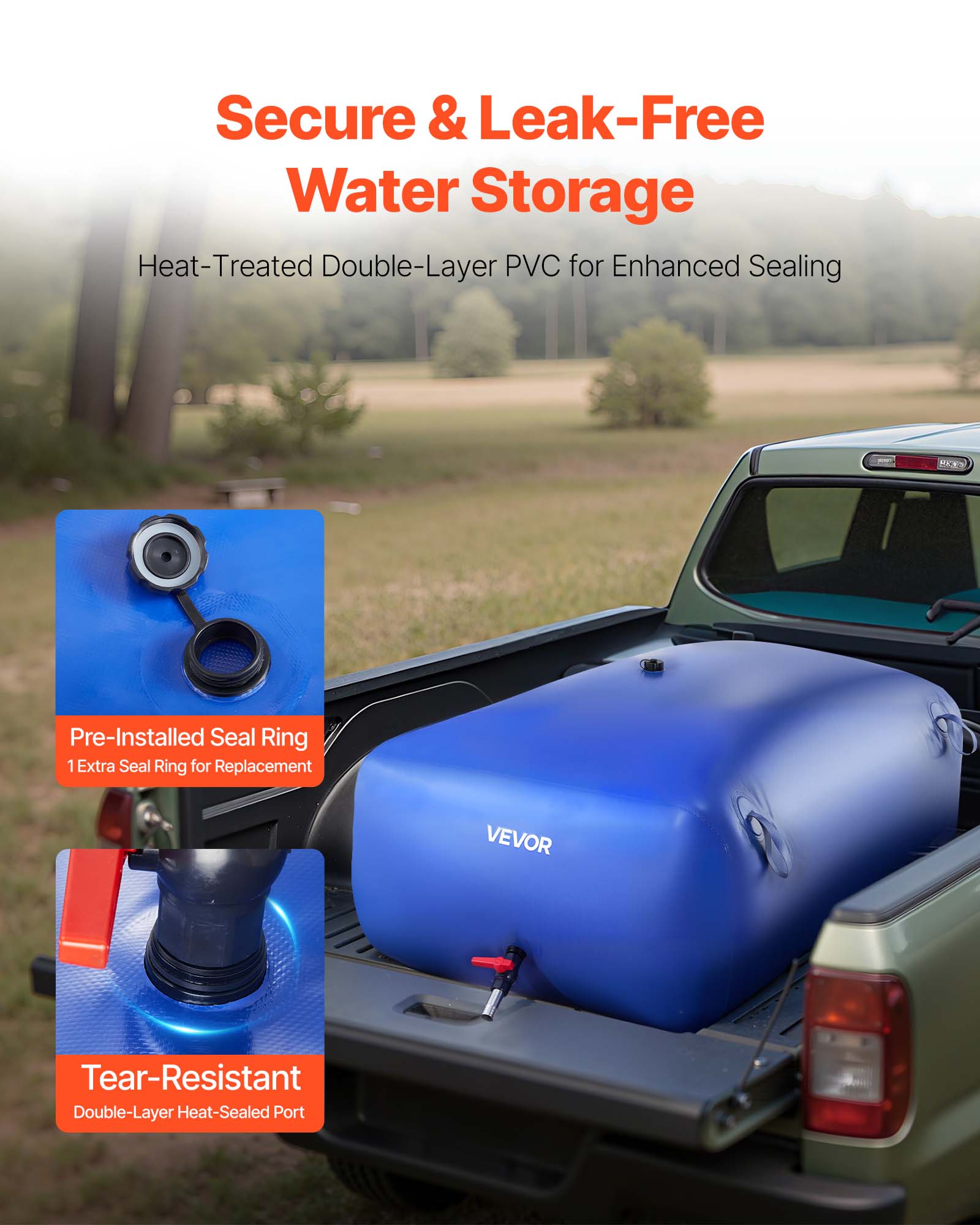 Secure & Leak-Free Water Storage

Heat-Treated Double-Layer PVC for Enhanced Sealing

Pre-Installed Seal Ring
1 Extra Seal Ring for Replacement

Tear-Resistant
Double-Layer Heat-Sealed Port