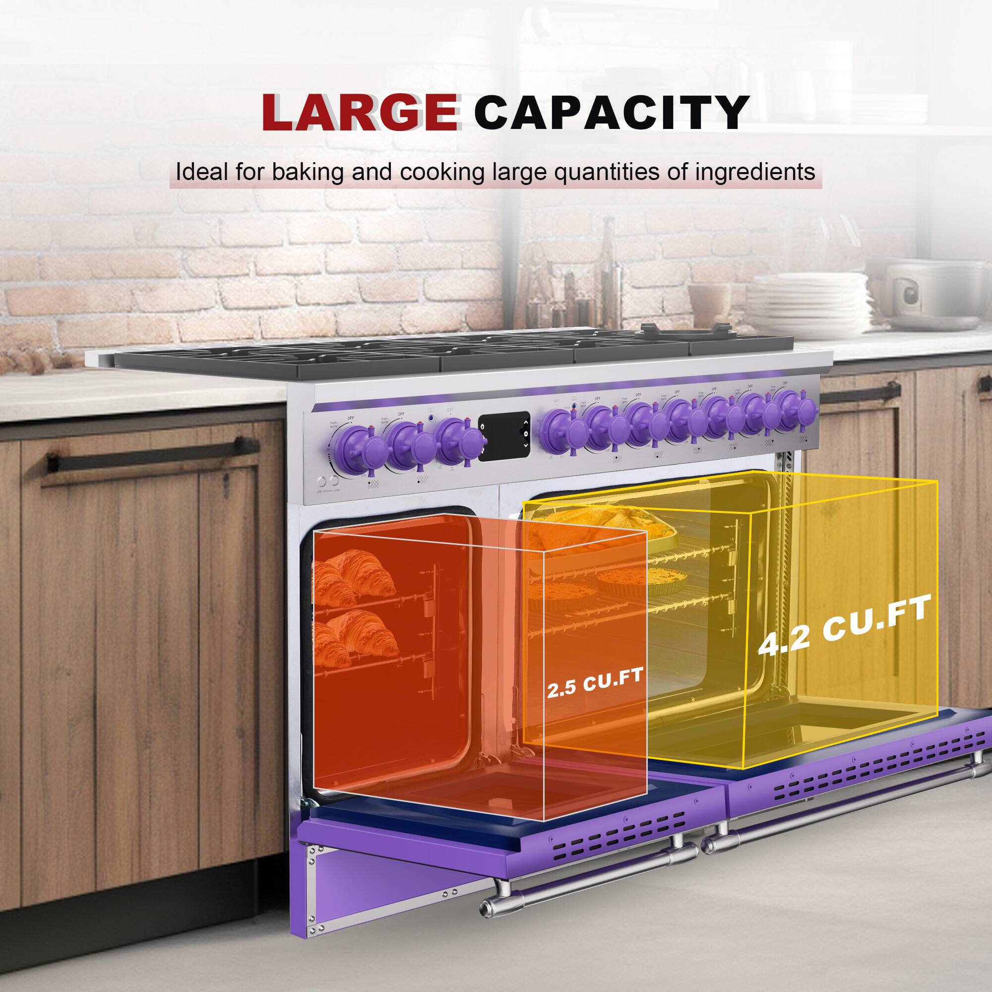 LARGE CAPACITY  
Ideal for baking and cooking large quantities of ingredients  
2.5 CU.FT  
4.2 CU.FT
