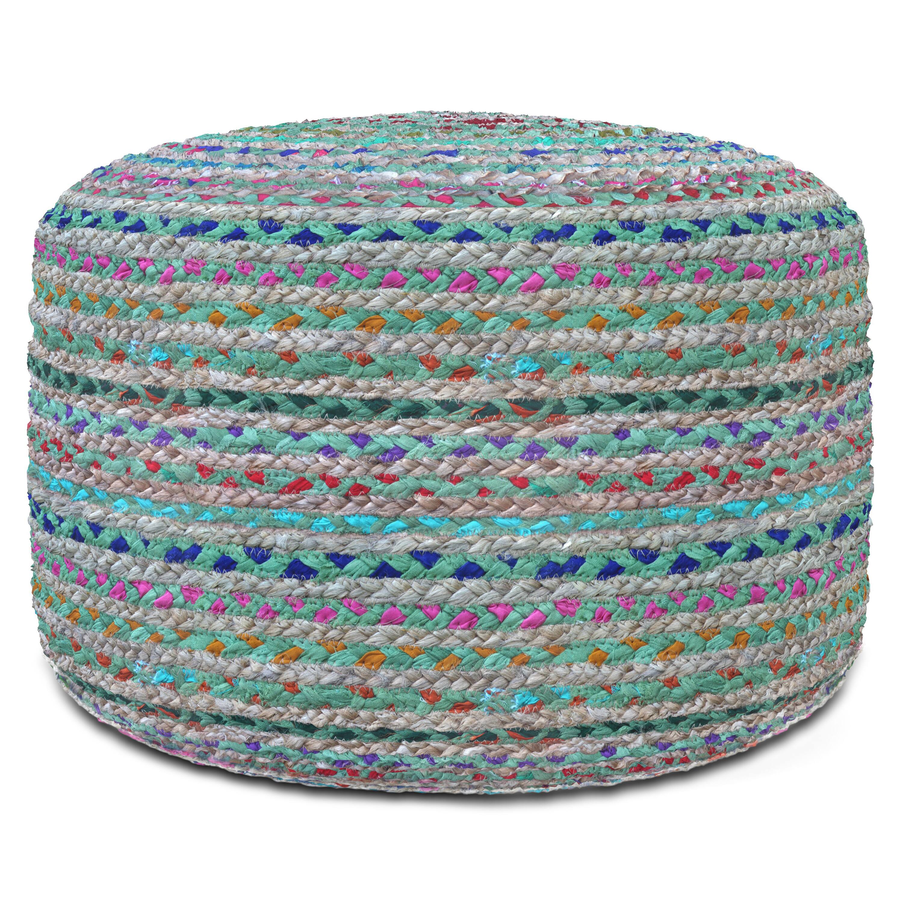 Left. Simpli Home - Simpli Home Margo 20 inch Wide Round Pouf in Green Handwoven Jute and Cotton - Green.
