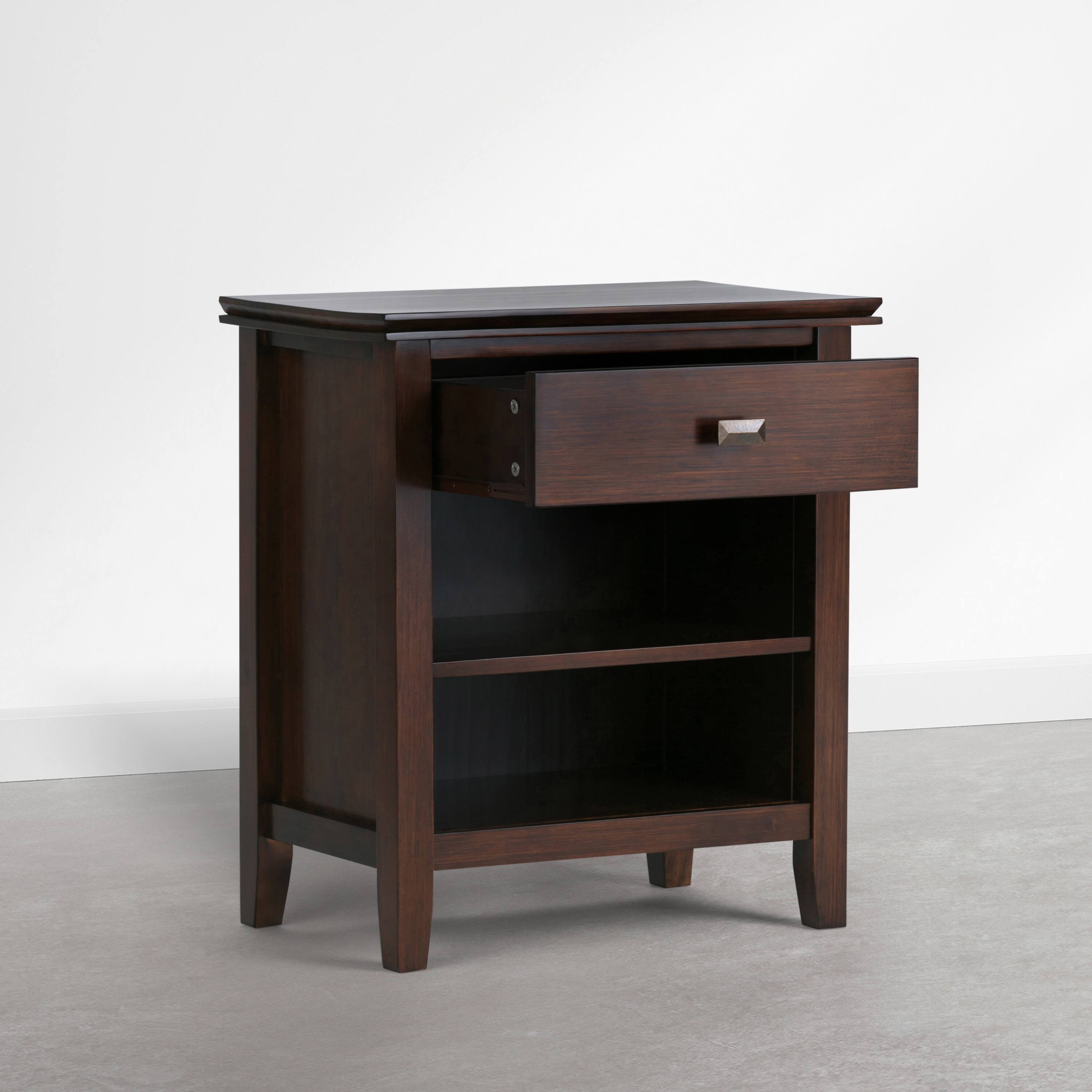 Left. Simpli Home - Artisan 24 inch Wide Solid Wood Bedside Table, Autumn Brown - Autumn Brown.