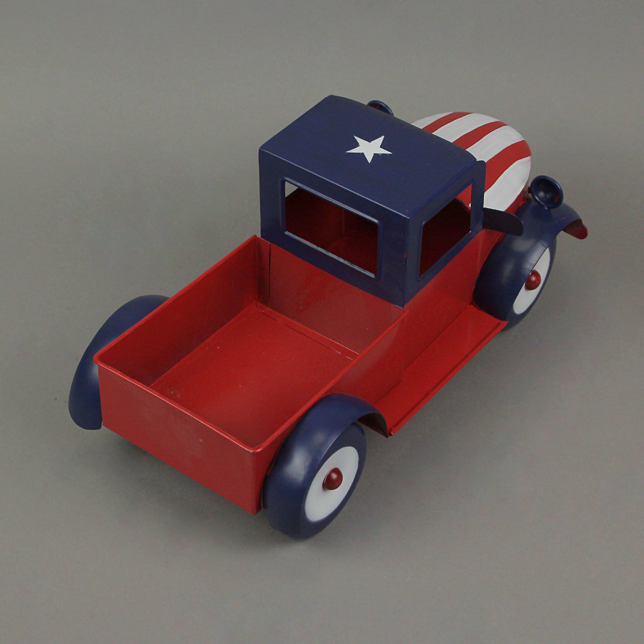 Alt View 2. Things2Die4 - Rustic Red Metal Vintage Patriotic Pickup Truck Planter Antique Stars & Stripes - Red.