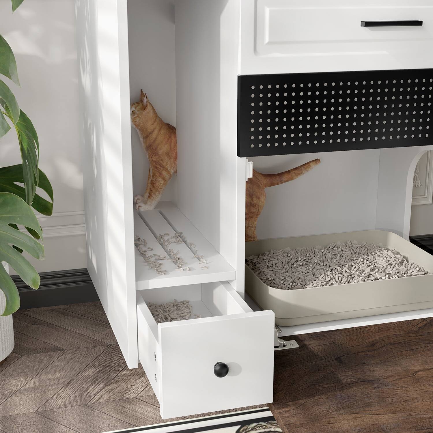 Alt View 5. Pefilos - 31" Hidden Cat Litter Enclosure Furniture with 2 Drawers & Sliding Door for Living Room.