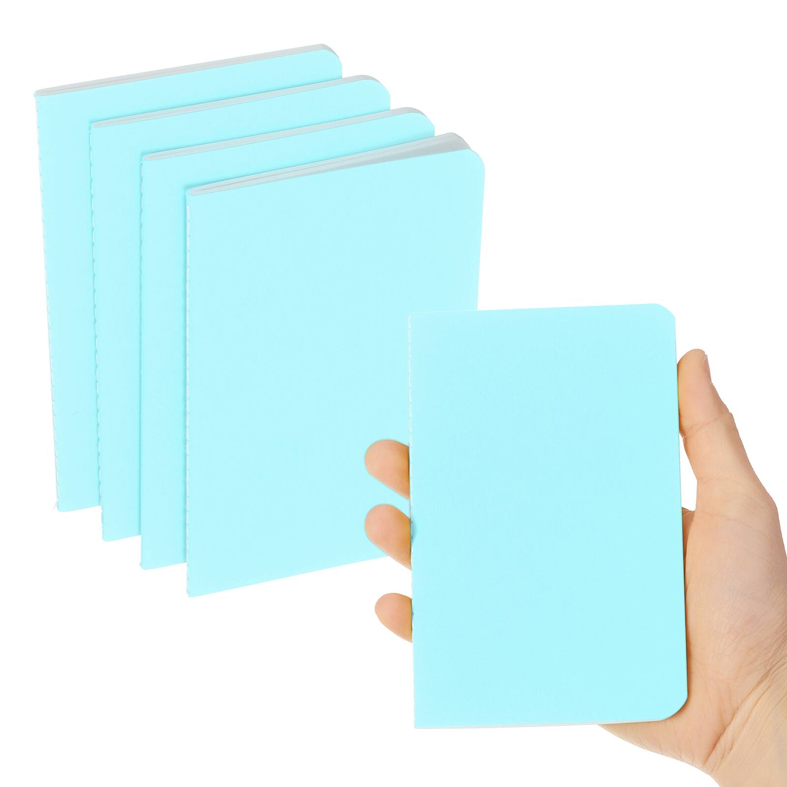Unique Bargains - 4pcs A6 Notebook, Mini Pocket Kraft Memo Notepads Lined Sketchbook 3.5x5.5 Inch 30 Sheets for Office Travel - Light Blue