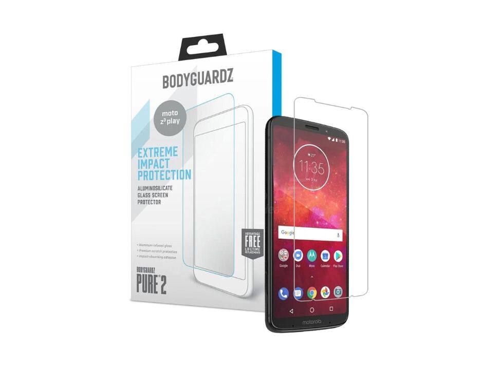 BODYGUARDZ moto 2+play EXTREME IMPACT PROTECTION ALUMINOSILICATE GLASS SCREEN PROTECTOR 11:35 11.35  gous Premim wratch pratection impost-cbanrbing Eibosve AEVANTAGE FREE LIFETIME LF PLtENT Google 3C AA BODYGRARRZ PURE2 2 Google Duo -a Calendario Fie Store motorola