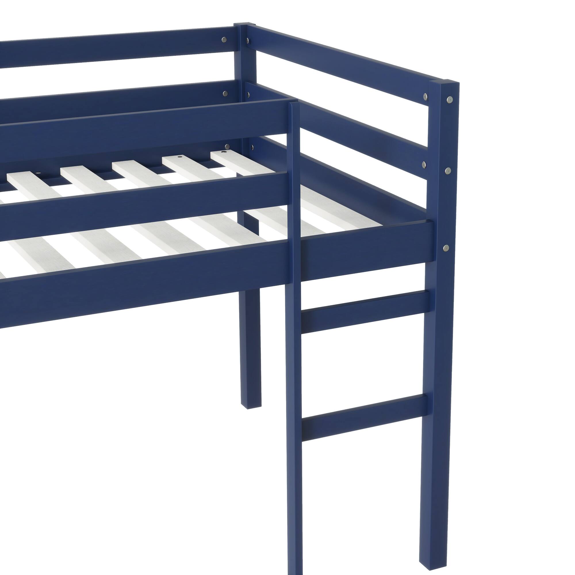 Back. GOODSILO - Solid Wood Twin Loft Bed with Ladder and Strengthened Slats for Enhanced Stability and Space Optimization - Blue.