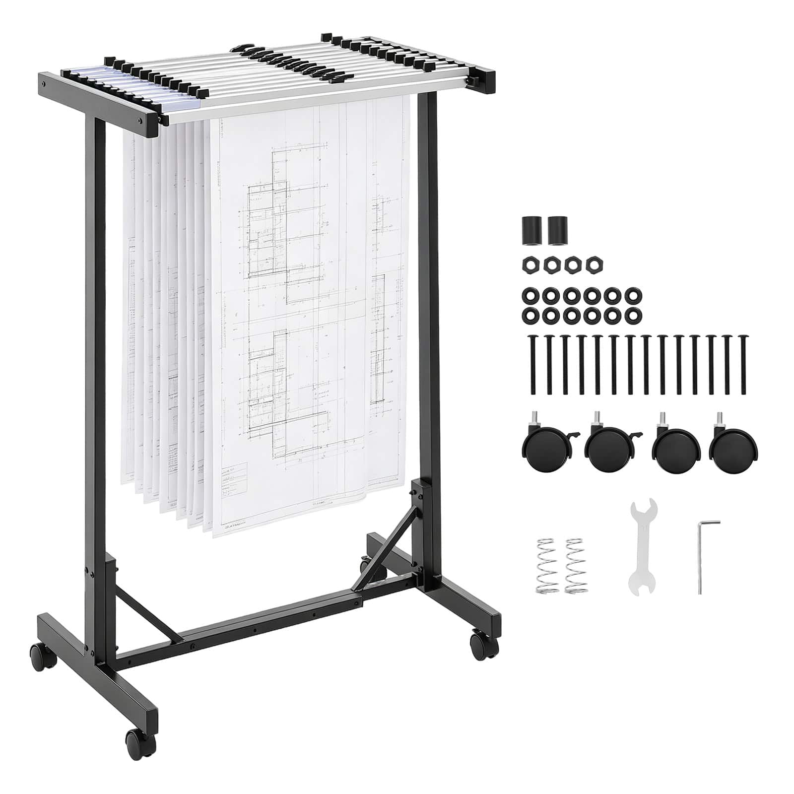VEVOR - Blueprint Storage Rack, Steel, Mobile Adjustable Blueprint Holder with 12 Pack of 30 Inch Aluminum Clamps, Wheels - Black price history on PriceWatchPro