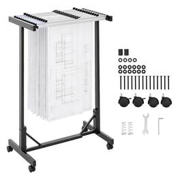 VEVOR - Blueprint Storage Rack, Steel, Mobile Adjustable Blueprint Holder with 12 Pack of 30 Inch Aluminum Clamps, Wheels - Black