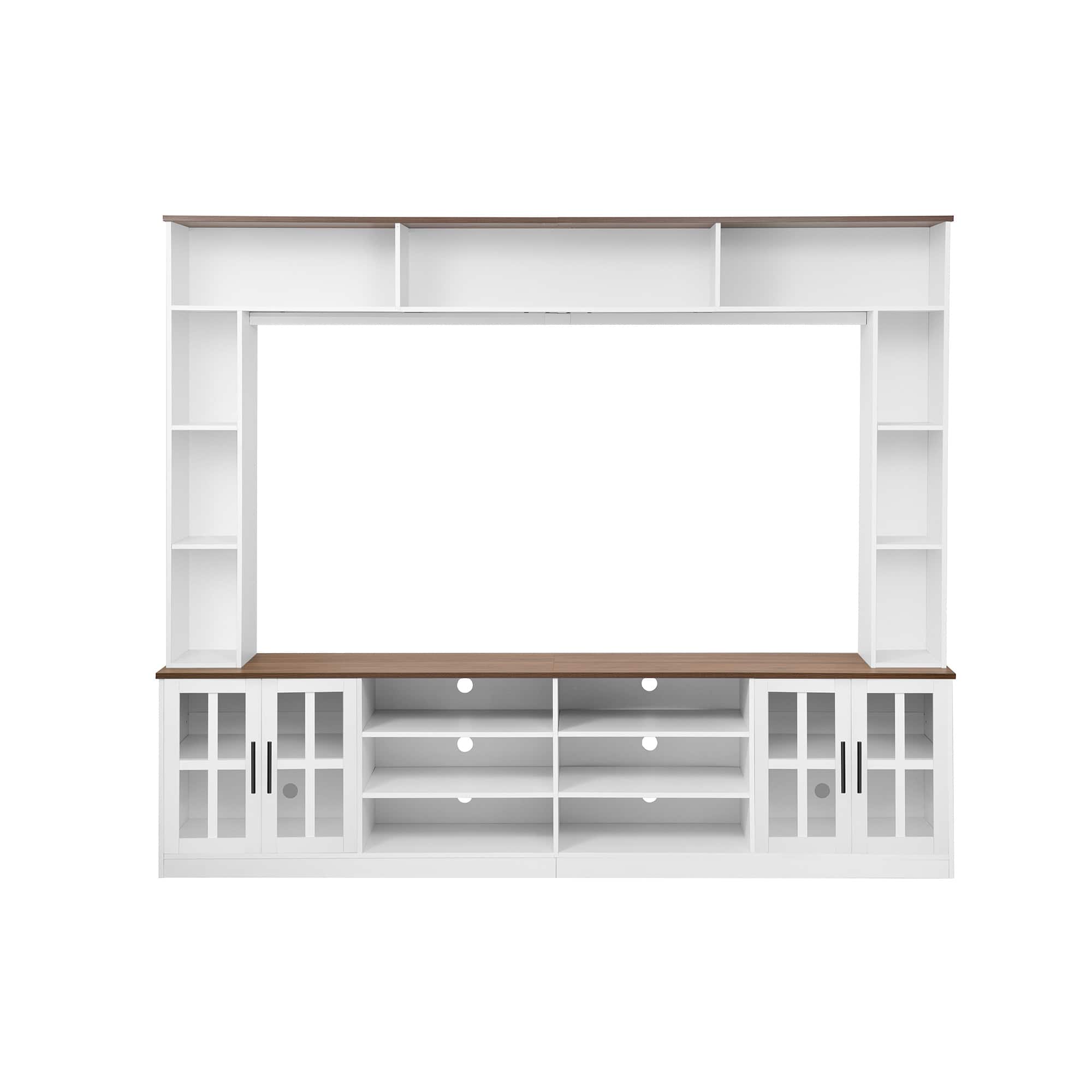 Boyel Living - 95.5-in Wall Unit Entertainment Center for TVs up to 80-in with Bookshelves Glass Doors and Adjustable Shelves - White