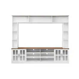 Boyel Living - 95.5-in Wall Unit Entertainment Center for TVs up to 80-in with Bookshelves Glass Doors and Adjustable Shelves - White