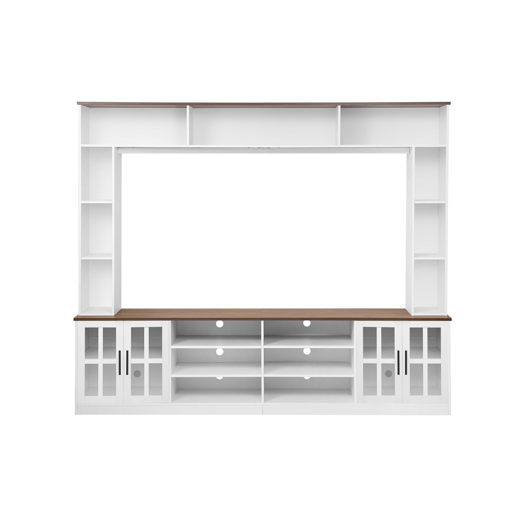 Front. Boyel Living - 95.5-in White Wall Unit Entertainment Center for TVs up to 80-in with Bookshelves Glass Doors and Adjustable Shelves - White.