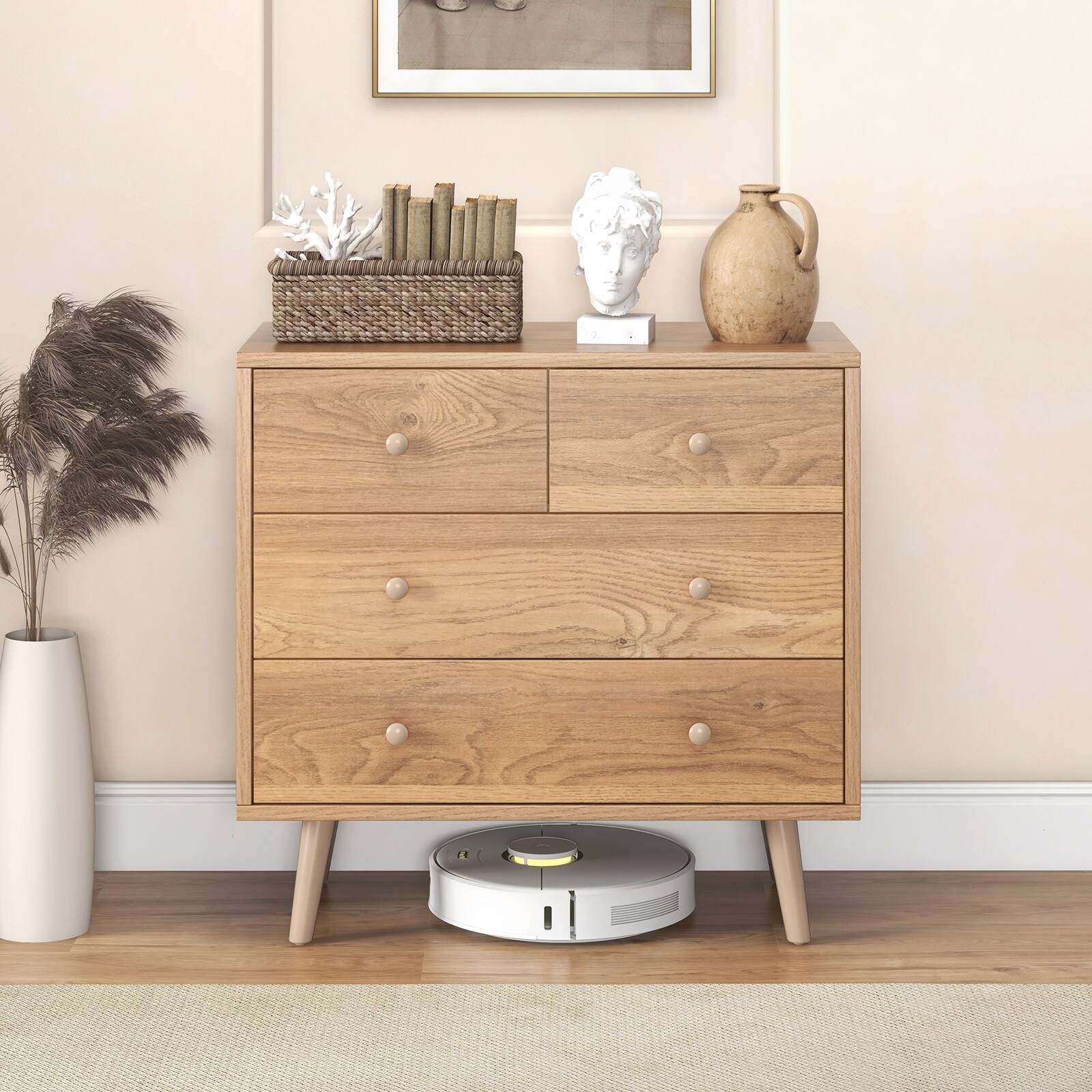 Alt View 5. Costway - Costway 4-Drawer Dresser Chest Cabinet Storage Organizer Rubber Leg W/Rail Oak Finish - Natural.