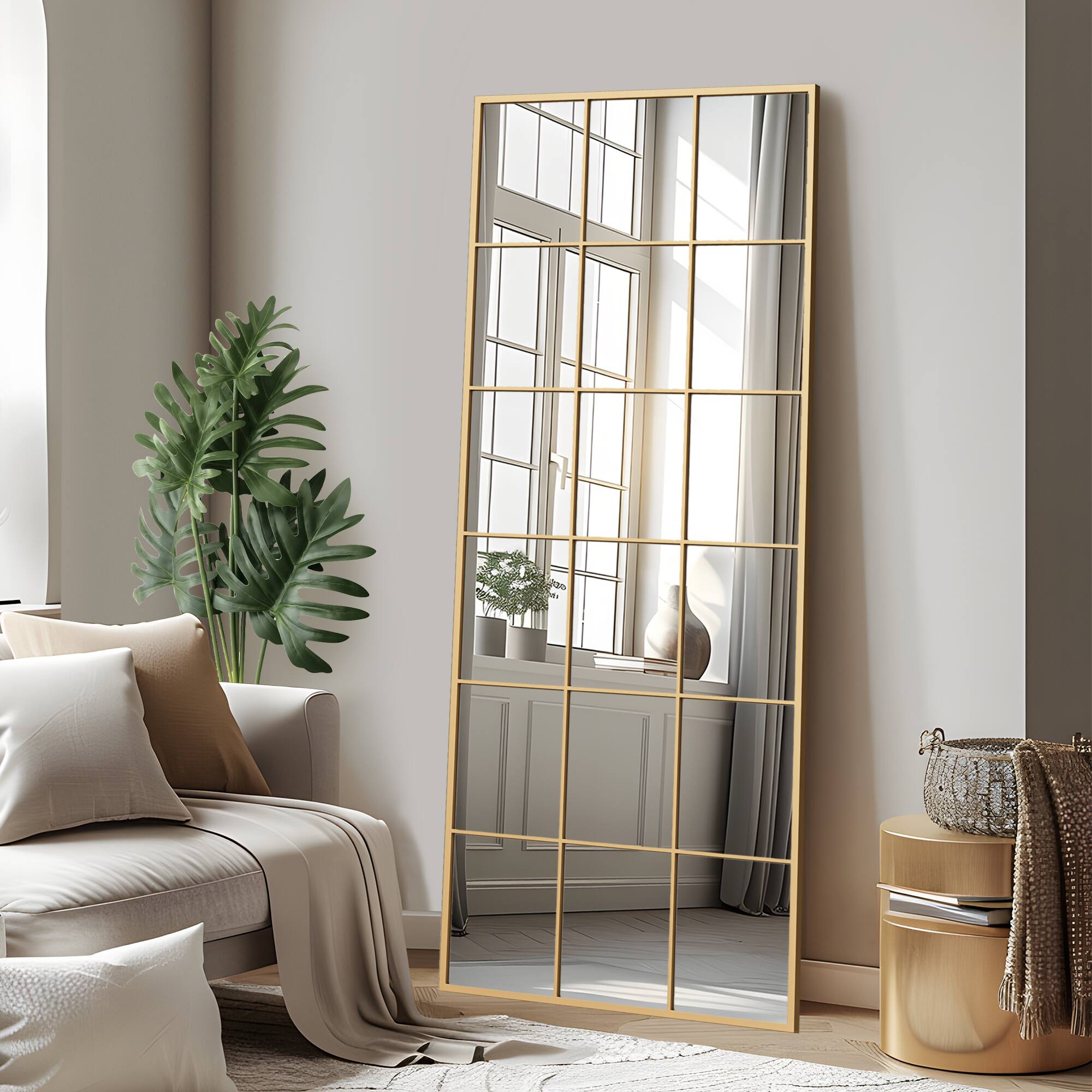 Alt View 3. PexFix - 30x69" Full Length Mirror, Metal Frame, Wall Mount or Leaning Floor Mirror for Bedroom & Entryway - Gold.
